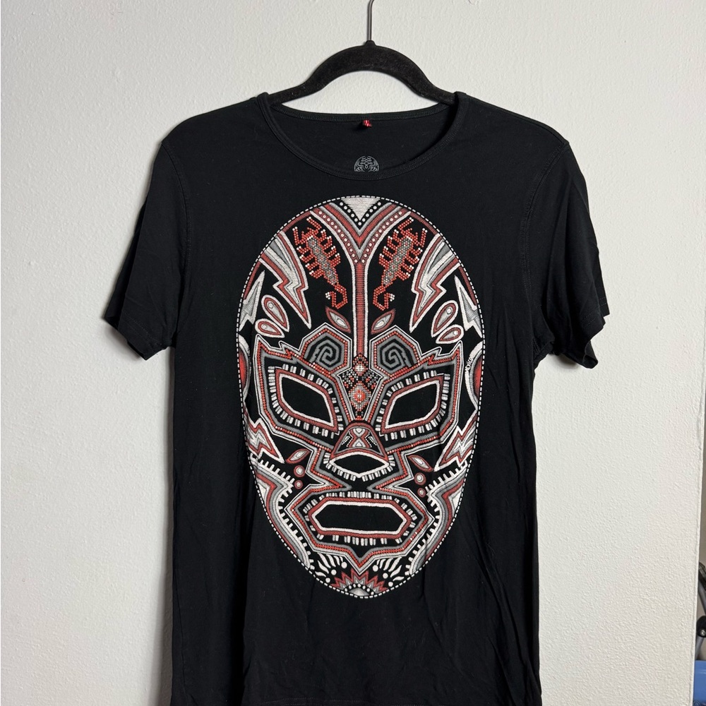 Tribal Mask Graphic Black T-Shirt El Santo mask Mexican Luchador